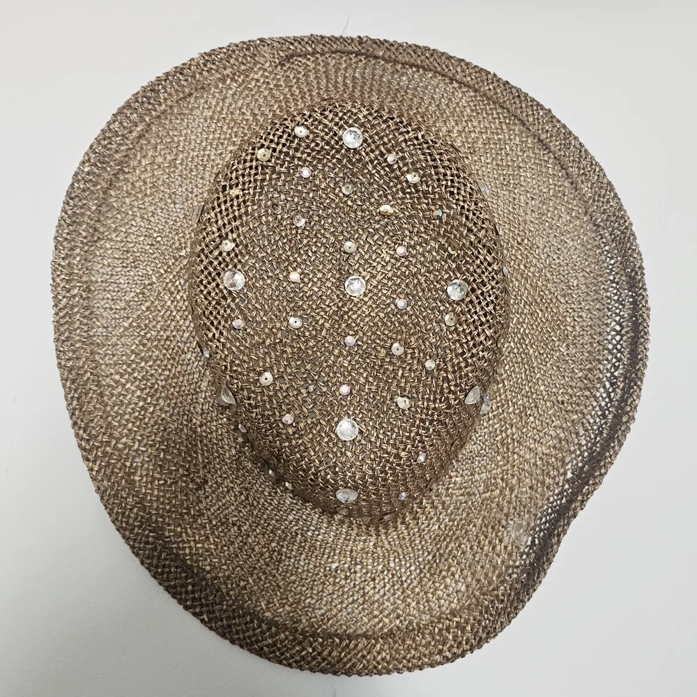 Eric Javits Straw Western Sun Hat with Shell and Sequin Trim - Natural